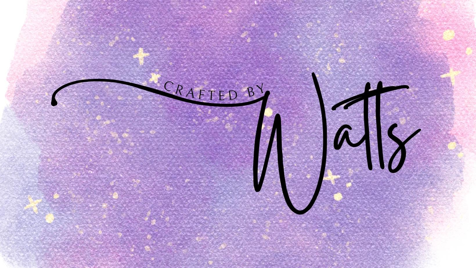 Purple watercolor Crafted by Watts cover/logo